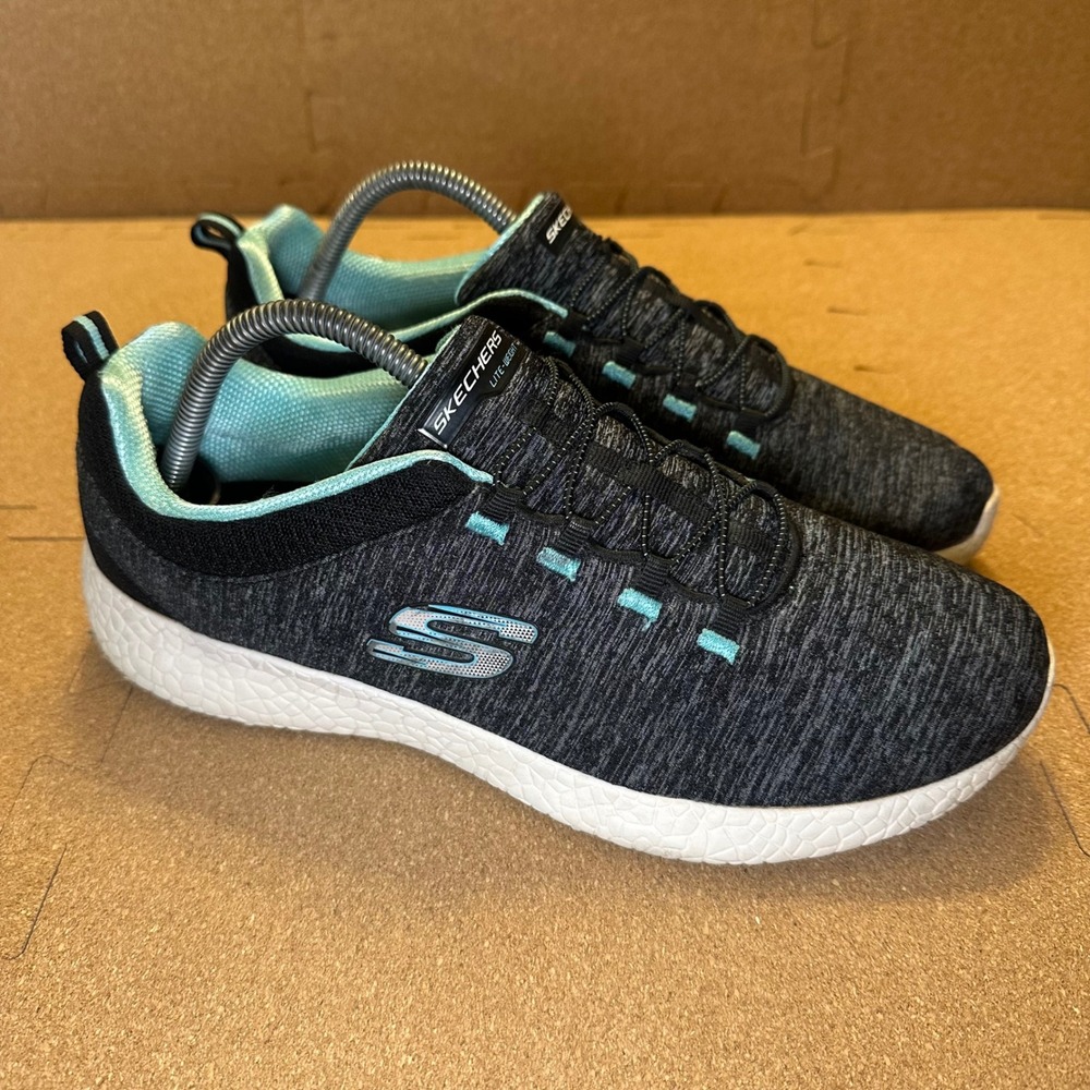 Skechers Lite-Weight Womens 11 Black Teal Air-Cooled Memory Foam Sneakers 12431
